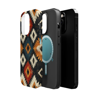 Rustic Tribal Sunburst Tough MagSafe iPhone Case – Vibrant Geometric Design, Dual-Layer Protection