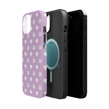 Purple Hearts & Paw Prints - Cute Pet Lover MagSafe iPhone Case