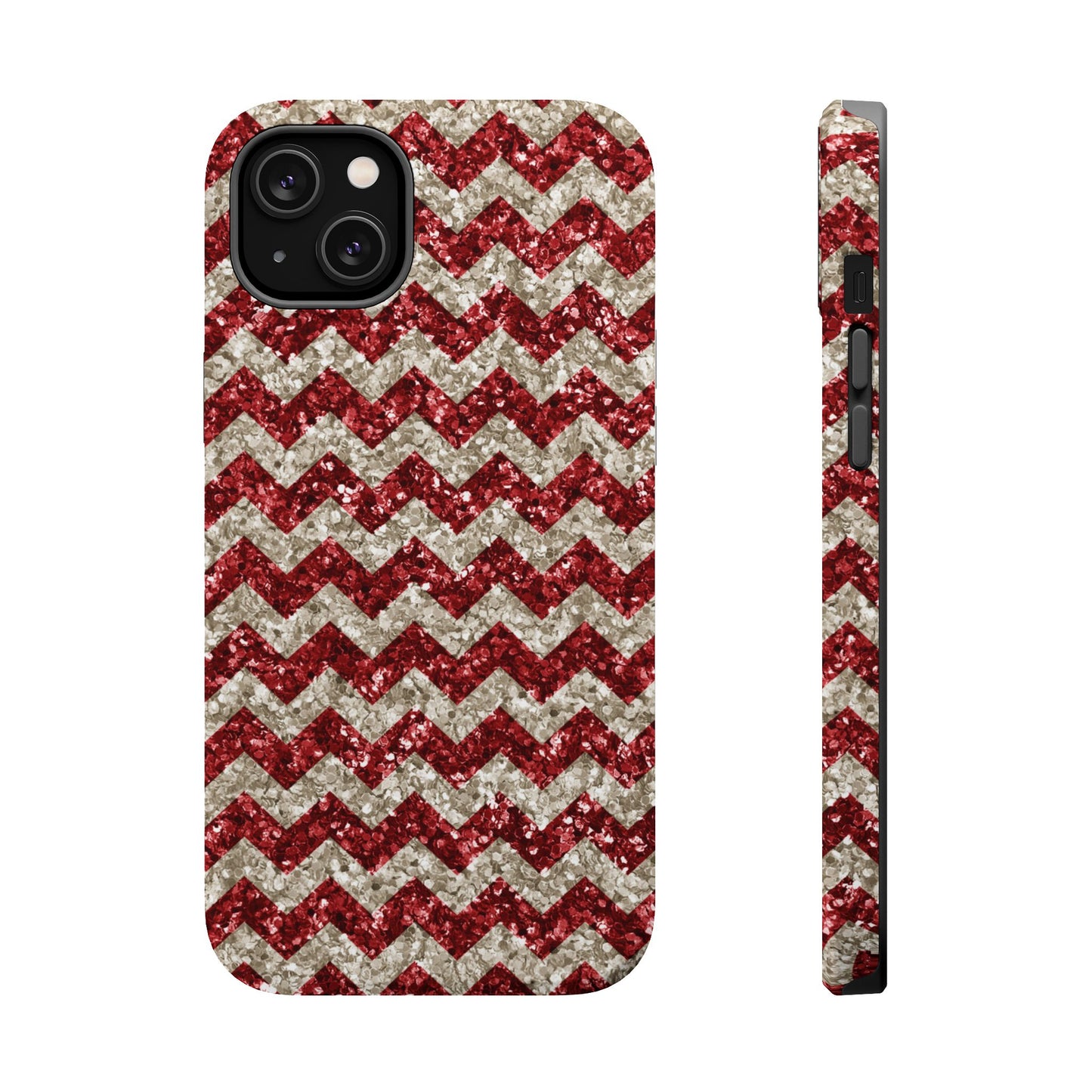 Sparkling Red & White Chevron – Glitter Illusion MagSafe iPhone Case