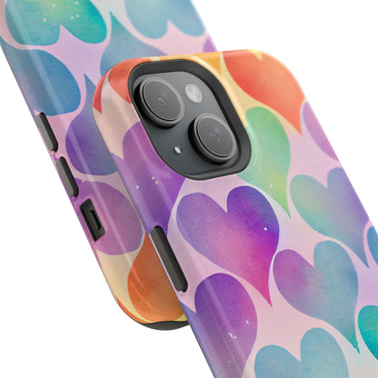 Rainbow Hearts Watercolor iPhone Case – Slim Design, Glossy Finish