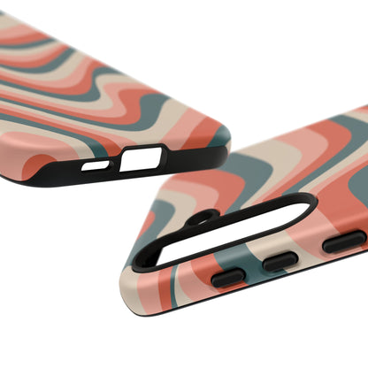 Groovy Waves Samsung Galaxy Case – Retro 70s-Inspired Stripes in Coral, Cream, and Teal