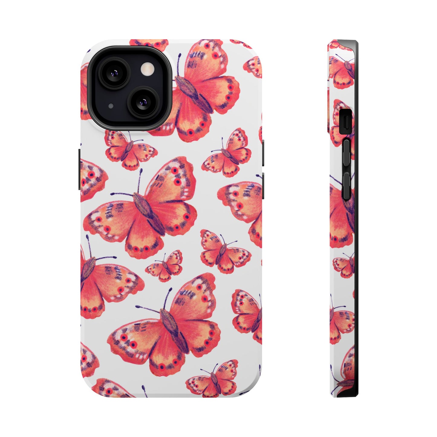 Coral Butterfly MagSafe iPhone Case – Slim, Protective Design with Bold Watercolor Print