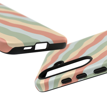 Earthy Retro Waves Samsung Galaxy Case – 70s-Inspired Wavy Stripes in Soft Green, Cream, and Rust