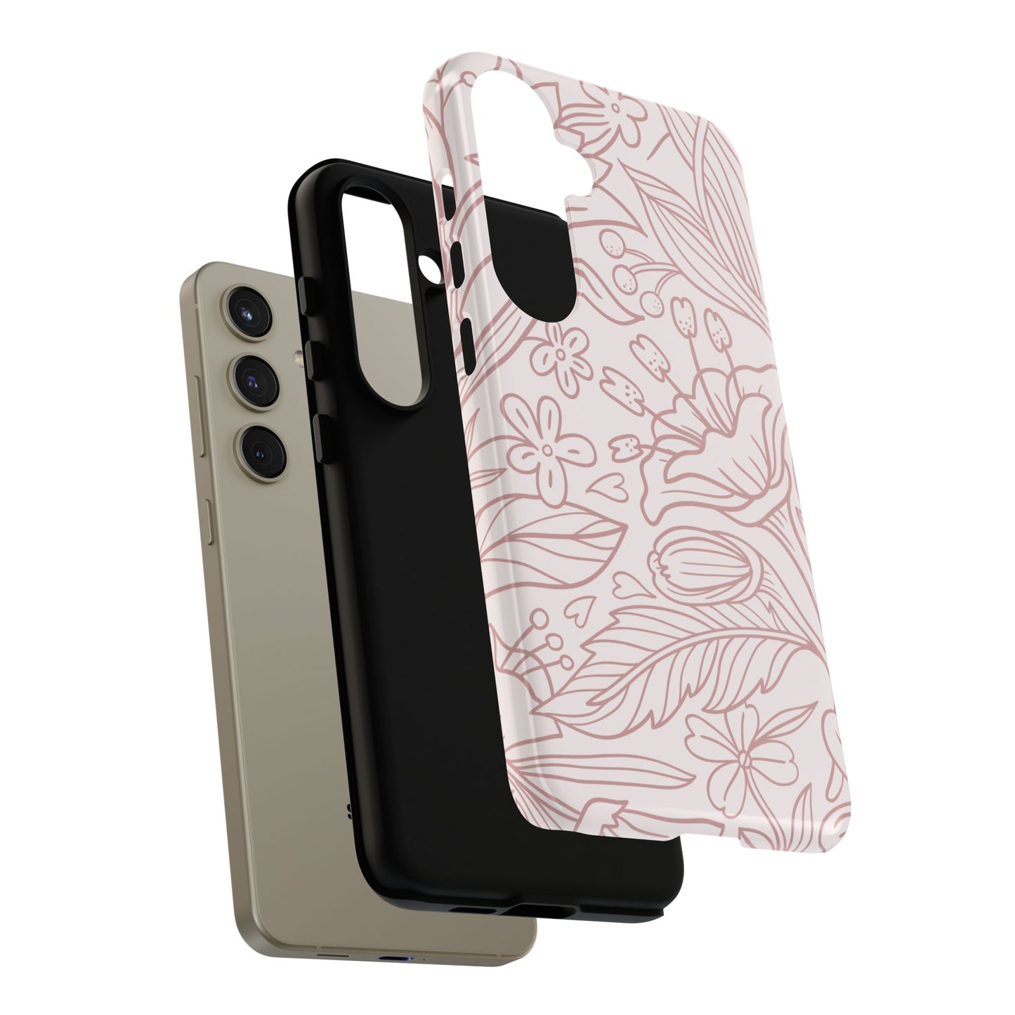 Blush Floral Line Art Tough Samsung Galaxy Case – Delicate Minimalist Design with Dual-Layer Protection