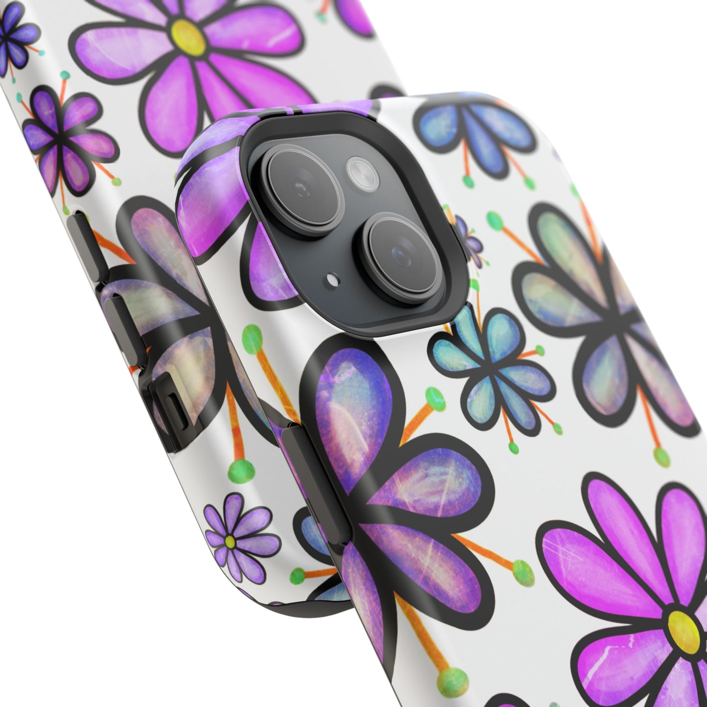 Whimsical Lavender Floral MagSafe iPhone Case – Ultra-Slim, High-Gloss Finish