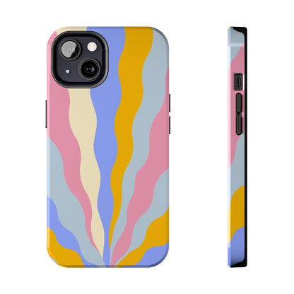 Pastel Radiance iPhone Case – 70s-Inspired Dual-Layer Design with Wavy Sunburst Pattern