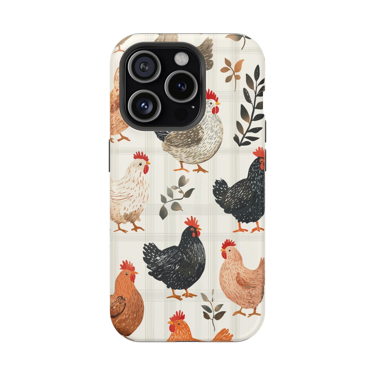 MagSafe iPhone Case: Vintage Chicken & Leaves – Farmhouse Style Case