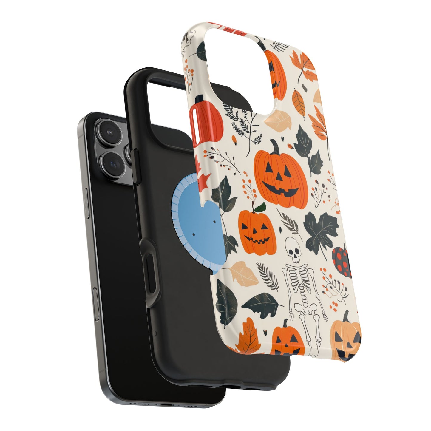 Spooky Pumpkin & Skeleton MagSafe iPhone Case – Halloween Jack-O'-Lantern Design