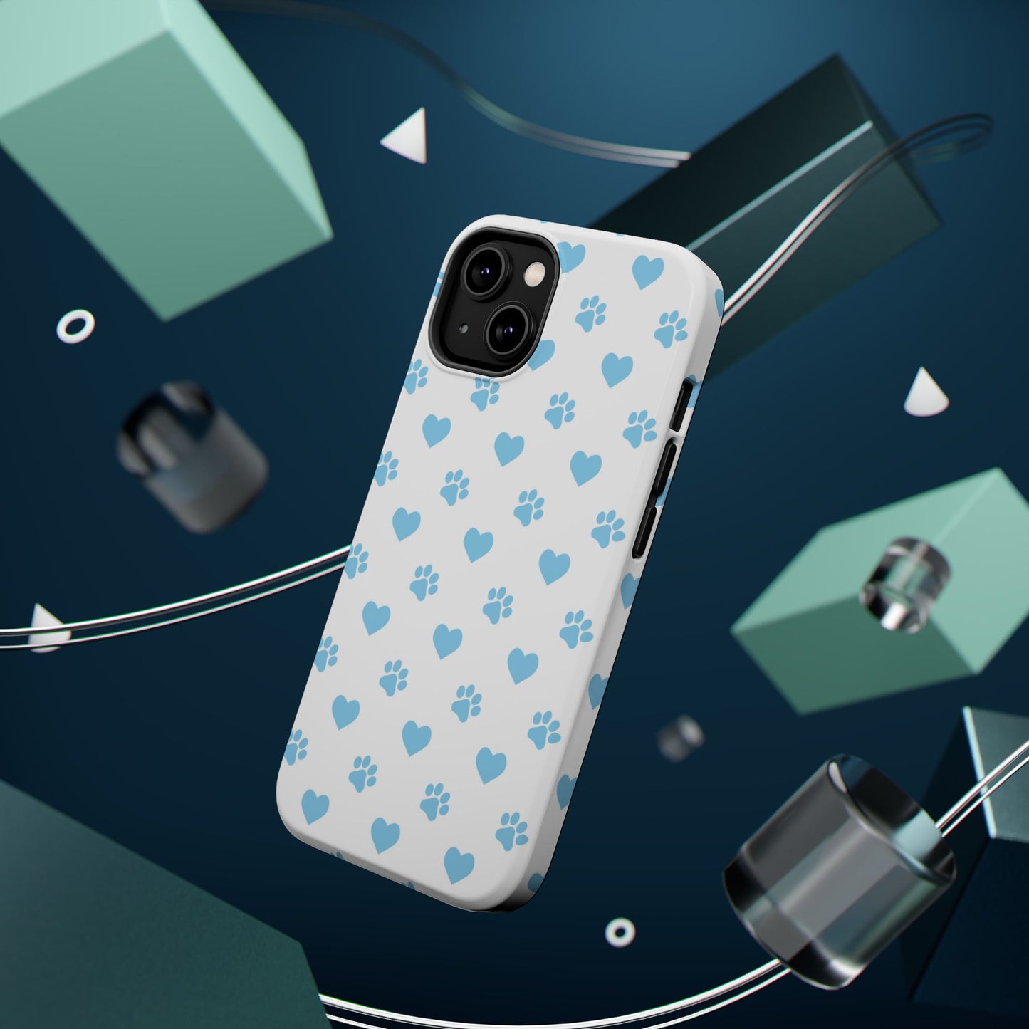 Blue Paw Prints & Hearts – MagSafe iPhone Case with Adorable Pet-Lover Design