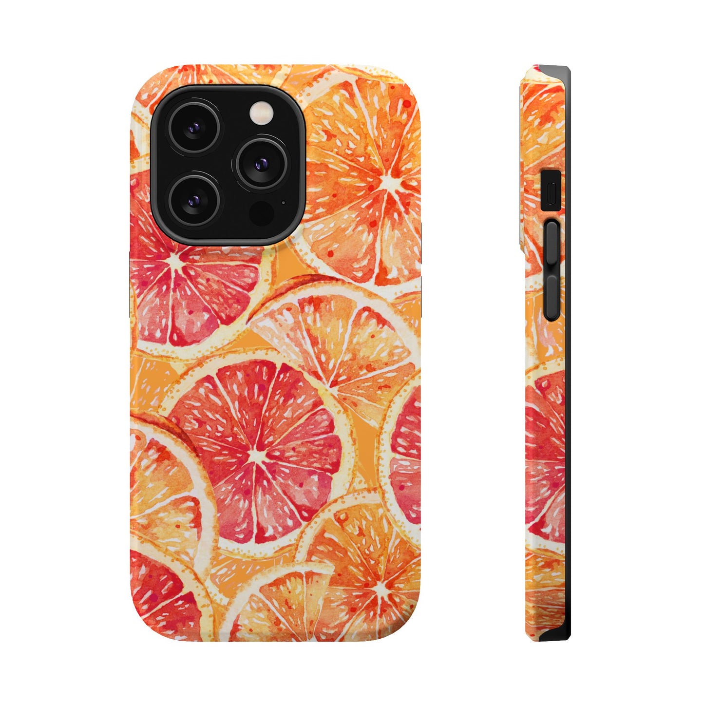 Watercolor Citrus Splash Tough MagSafe iPhone Case – Vibrant Fruit Print, Shock-Resistant Design