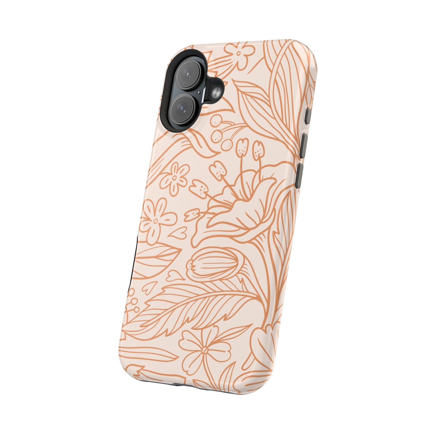 Soft Terracotta Floral Line Art Tough MagSafe iPhone Case – Minimalist Botanical Design with Dual-Layer Protection