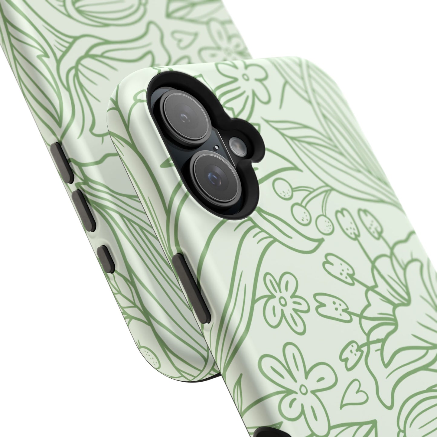 Sage Green Floral Line Art Tough MagSafe iPhone Case – Minimalist Botanical Design with Dual-Layer Protection