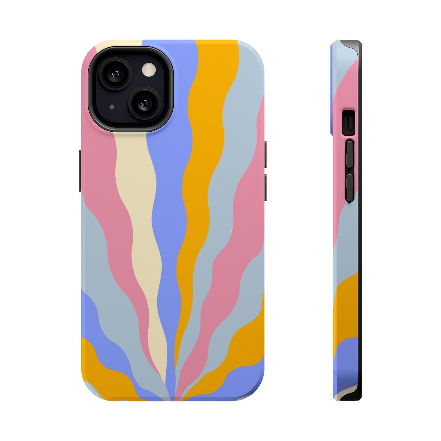 Pastel Radiance MagSafe iPhone Case – 70s-Inspired Dual-Layer Design with Wavy Sunburst Pattern