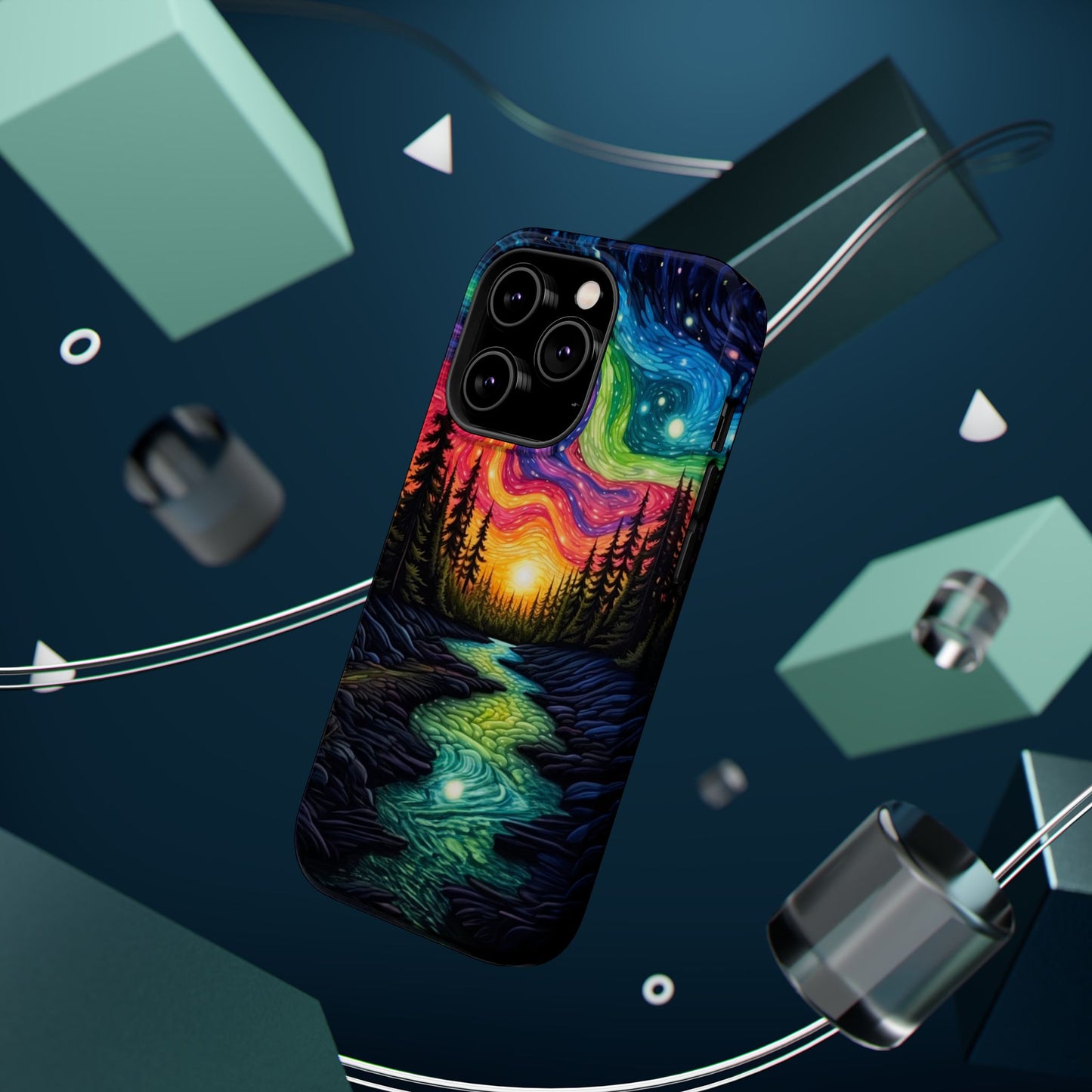 Celestial Nightscape MagSafe iPhone Case – Vibrant River and Starry Sky Design