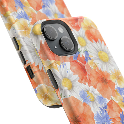 Watercolor Wildflower Pattern MagSafe iPhone Case – Durable Matte Finish with Daisy, Poppy & Cornflower Design