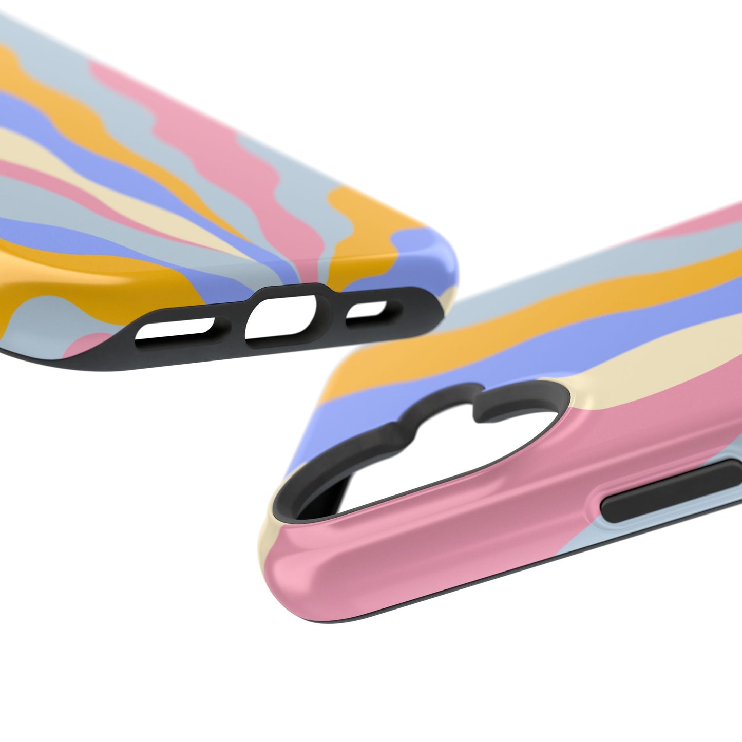 Pastel Radiance MagSafe iPhone Case – 70s-Inspired Dual-Layer Design with Wavy Sunburst Pattern