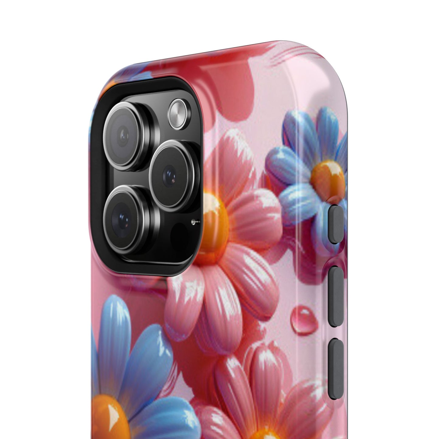 Pastel Daisy 3D MagSafe iPhone Case – Glossy Pink and Blue Floral Design, Full Protection