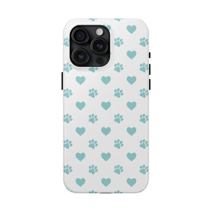 Mint Green Paw Print & Heart iPhone Case – Stylish Pet Lover’s Essential