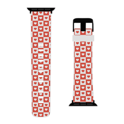 Red & White Heart Checkerboard Apple Watch Band