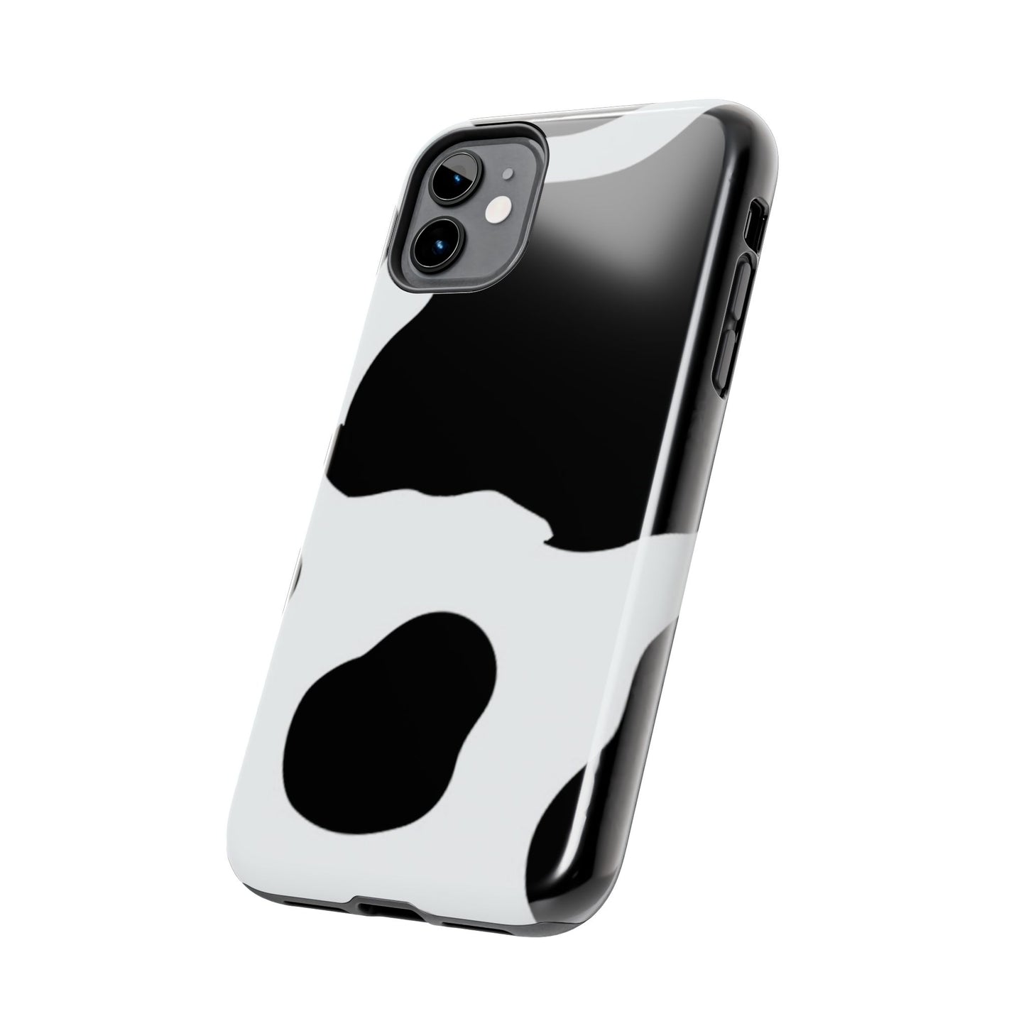 Bold Black and White Cow Print Tough iPhone Case – Modern Animal Pattern with Dual-Layer Protection