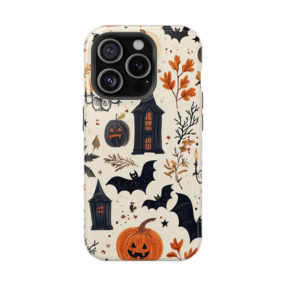 Haunted Halloween MagSafe iPhone Case – Haunted House, Bats, and Pumpkins Design