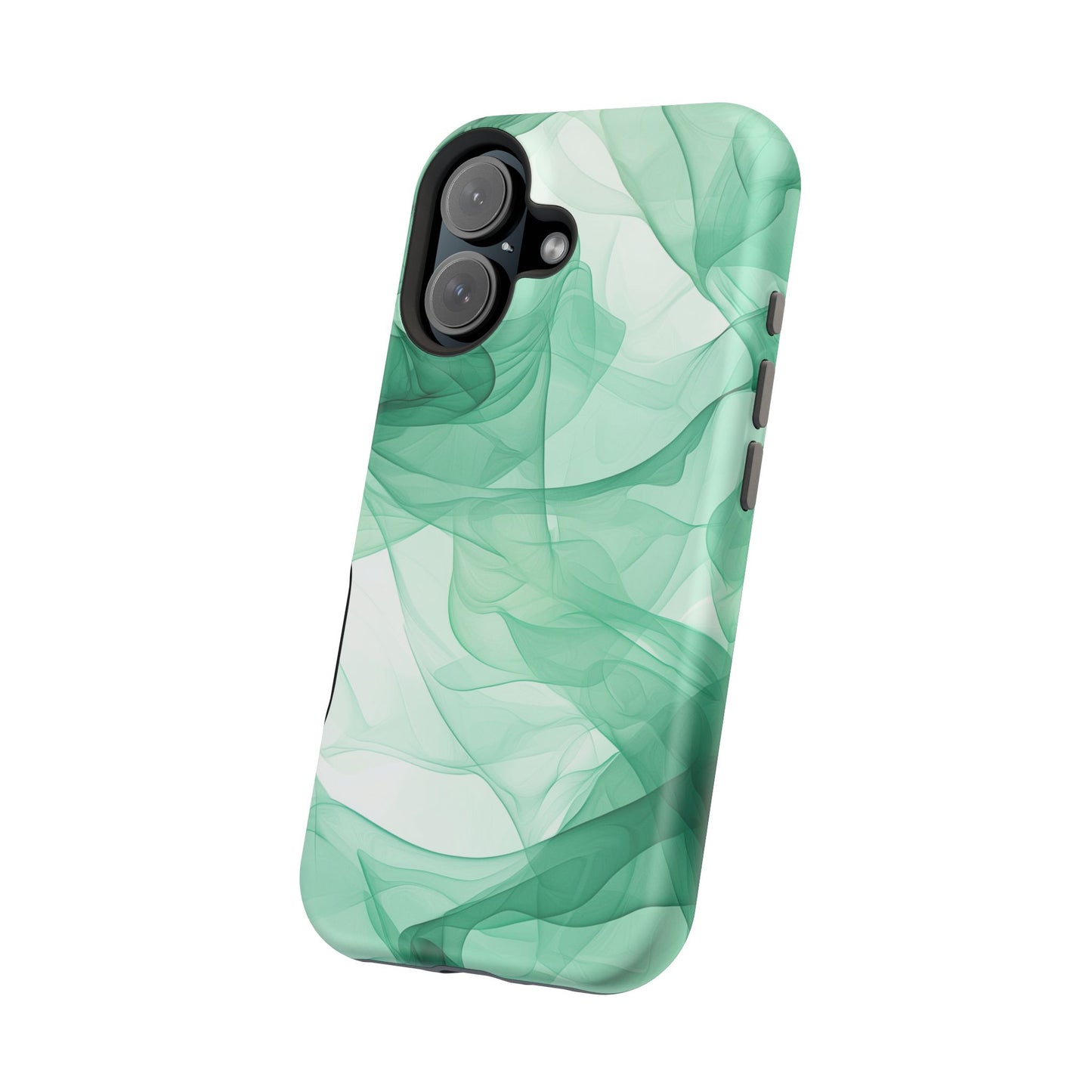 Translucent Flowing Green Fabric MagSafe iPhone Case – Elegant Fluid Design