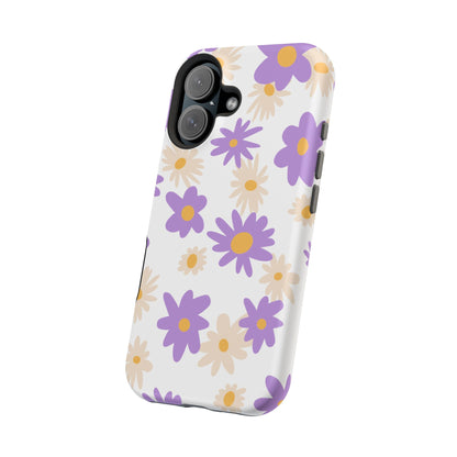 Retro Daisy Flower MagSafe iPhone Case – Pastel Purple & Cream Floral Design with Matte Finish