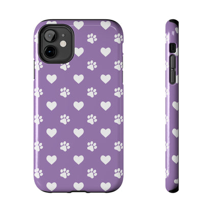 Lavender Paw Prints & Hearts Design - Adorable Pet Lover iPhone Case