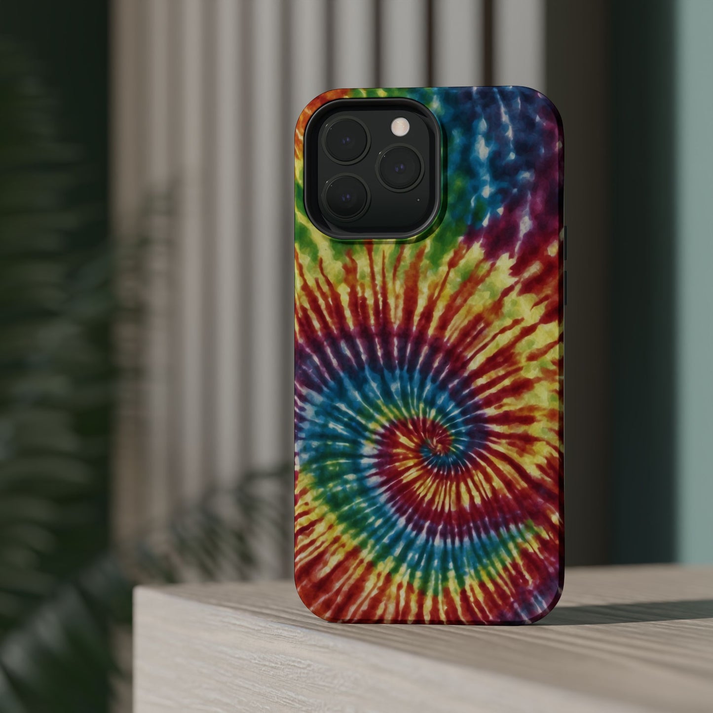 Vibrant Spiral Tie-Dye MagSafe Case – Retro Rainbow Design