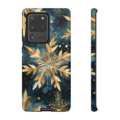 Gold Floral Snowflakes on Midnight Blue - Samsung Galaxy Series Case