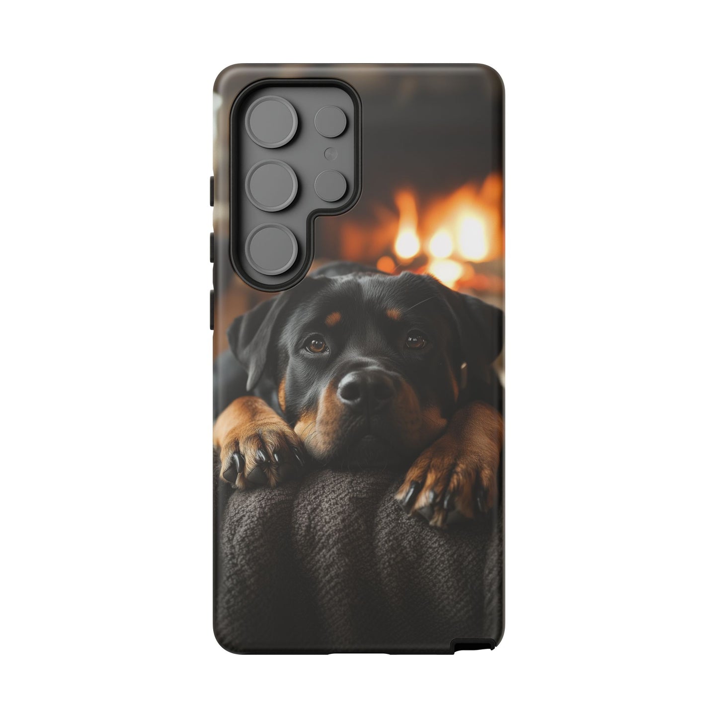 Cozy Rottweiler by the Fireplace Samsung Galaxy Case – Warm Rustic Design