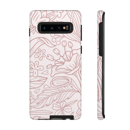 Blush Floral Line Art Tough Samsung Galaxy Case – Delicate Minimalist Design with Dual-Layer Protection