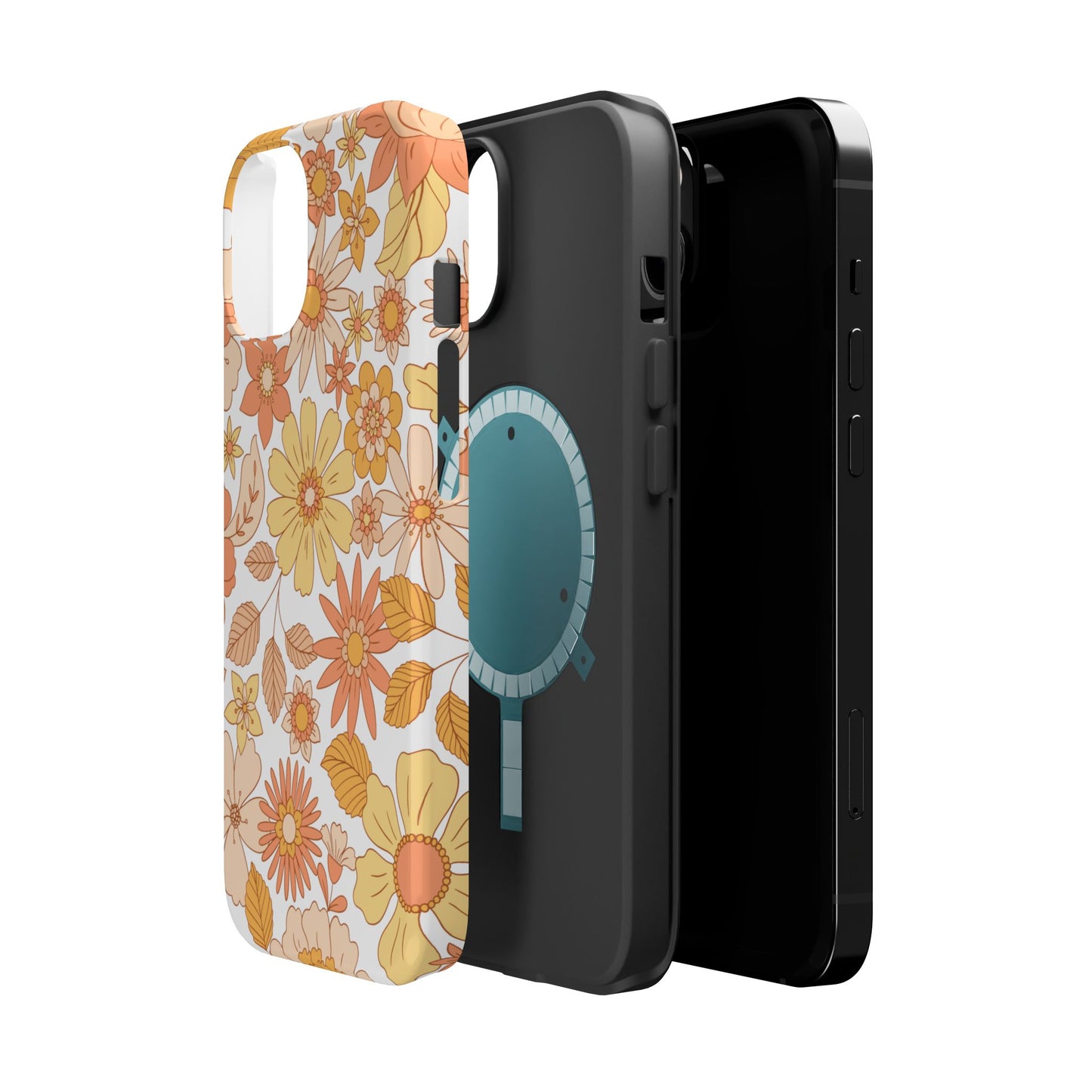 Vintage Floral Bloom MagSafe iPhone Case – Warm Orange & Yellow Retro Flower Design with Matte Finish