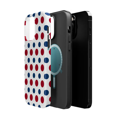 Patriotic Navy, White, and Red Polka Dot MagSafe iPhone Case