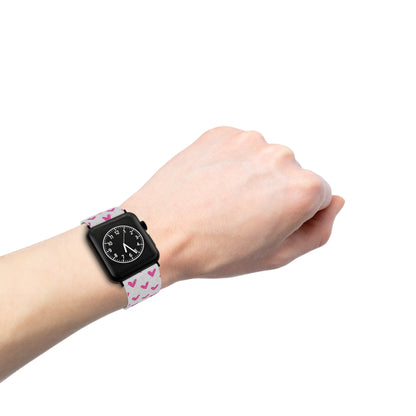 Pink Hearts on Glitter Silver Apple Watch Band