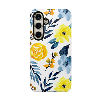 Golden Yellow & Sky Blue Floral – Watercolor Botanical Samsung Galaxy Case