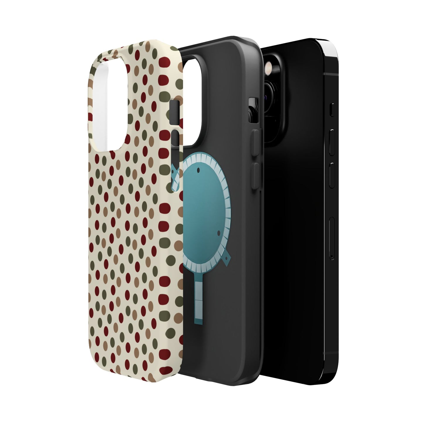 Festive Red & Green Polka Dots on Cream – MagSafe iPhone Case