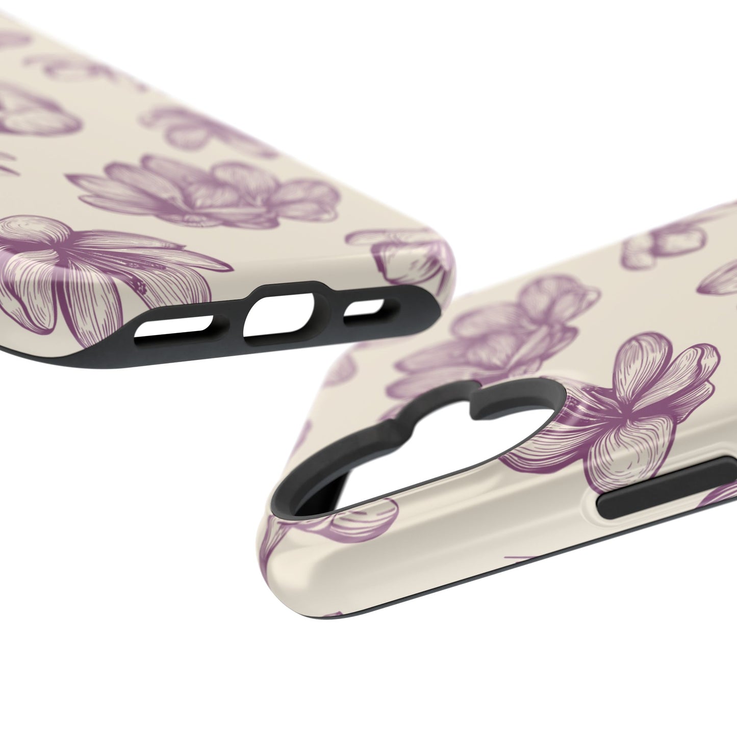 Vintage Botanical Floral Tough MagSafe iPhone Case – Hand-Drawn Purple Flowers, Shockproof Design