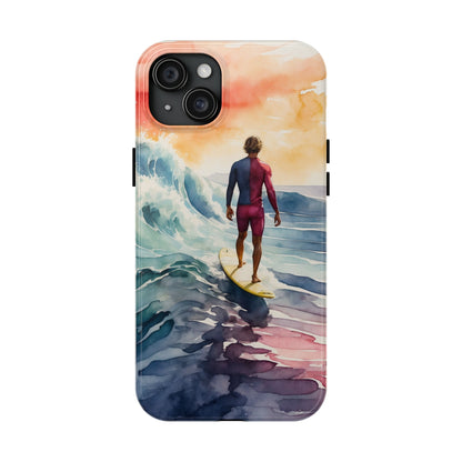 Surfer’s Sunset Wave iPhone Case – Vibrant Watercolor Design