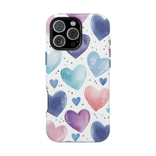 Icy Blue Valentines Watercolor Hearts - MagSafe Compatible Case