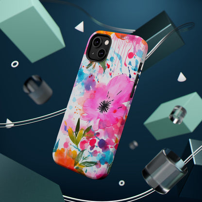 Color Splash Pink & Orange Watercolor Floral - MagSafe iPhone Case