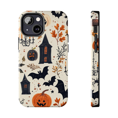 Haunted Halloween iPhone Case – Haunted House, Bats, and Pumpkins Design