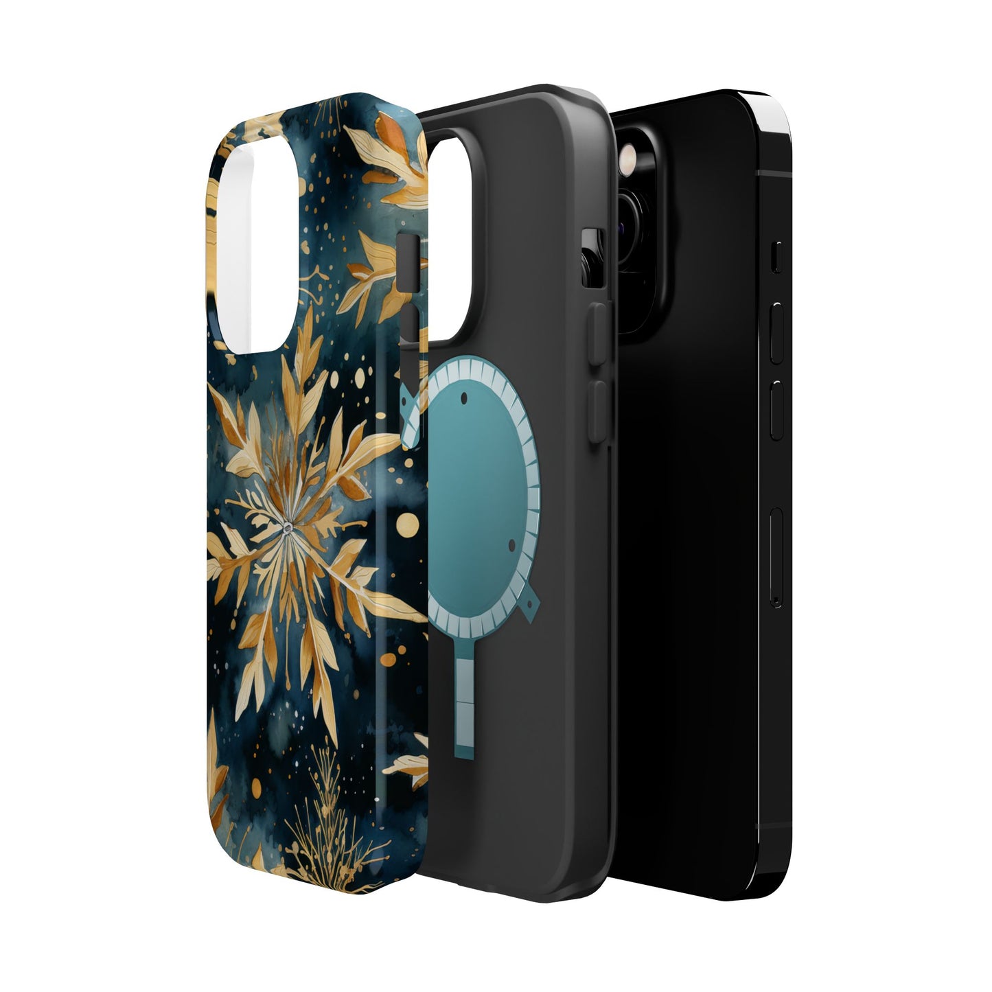 Gold Floral Snowflakes on Midnight Blue - MagSafe iPhone Series Case