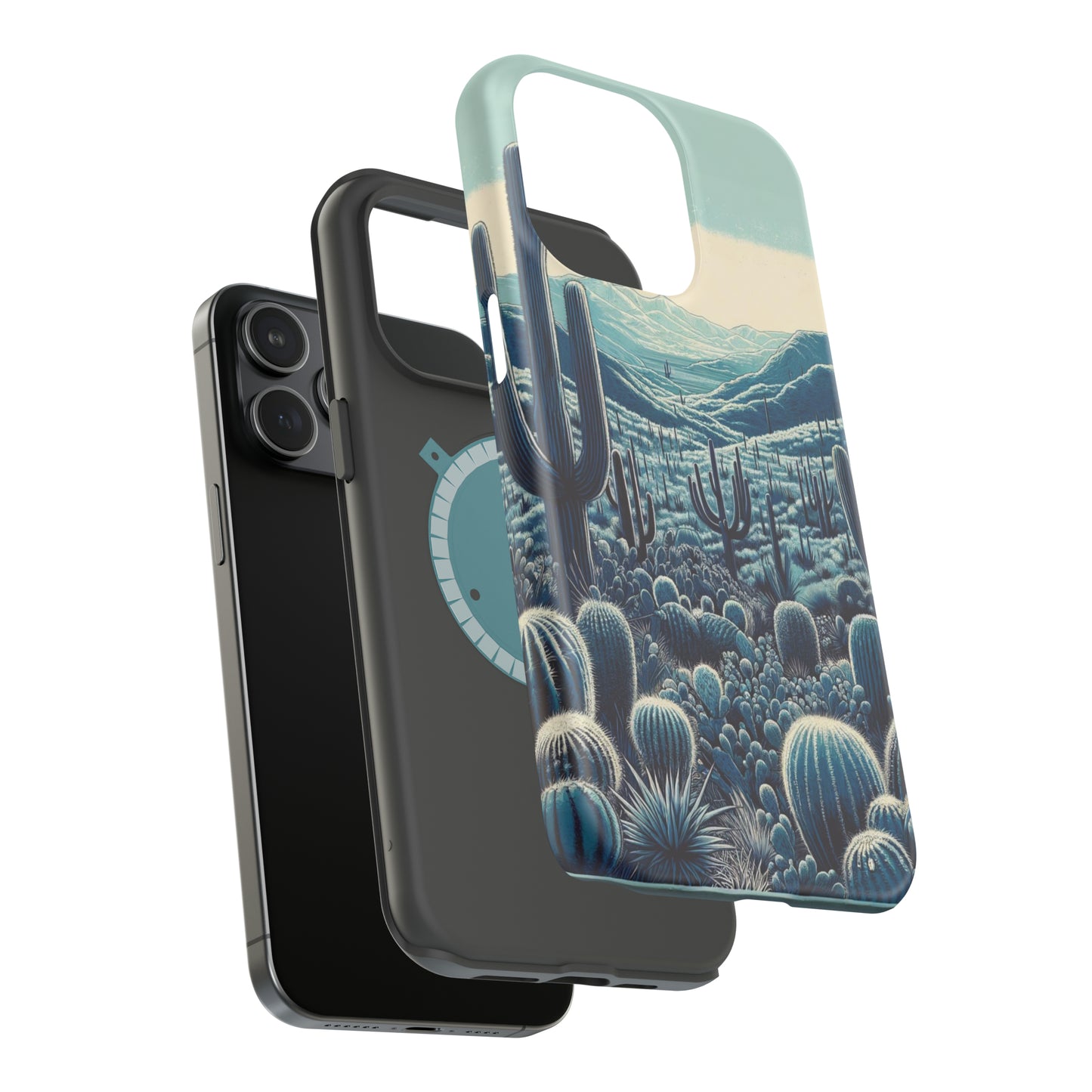 Desert Blues MagSafe Case - Serene Cactus Landscape for iPhone Series 13, 14, & 15