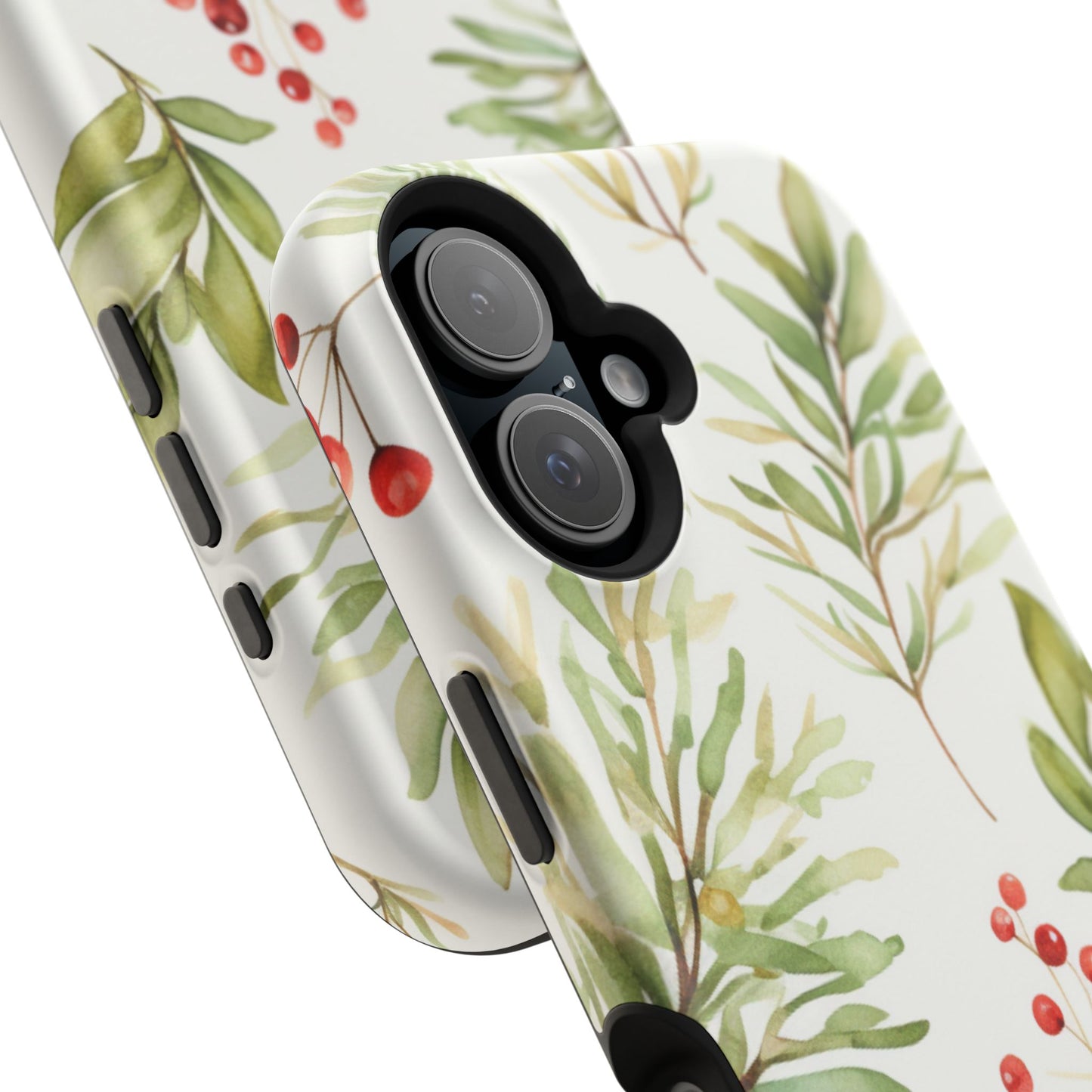 Winter Greenery & Berry Watercolor – MagSafe iPhone Series Case