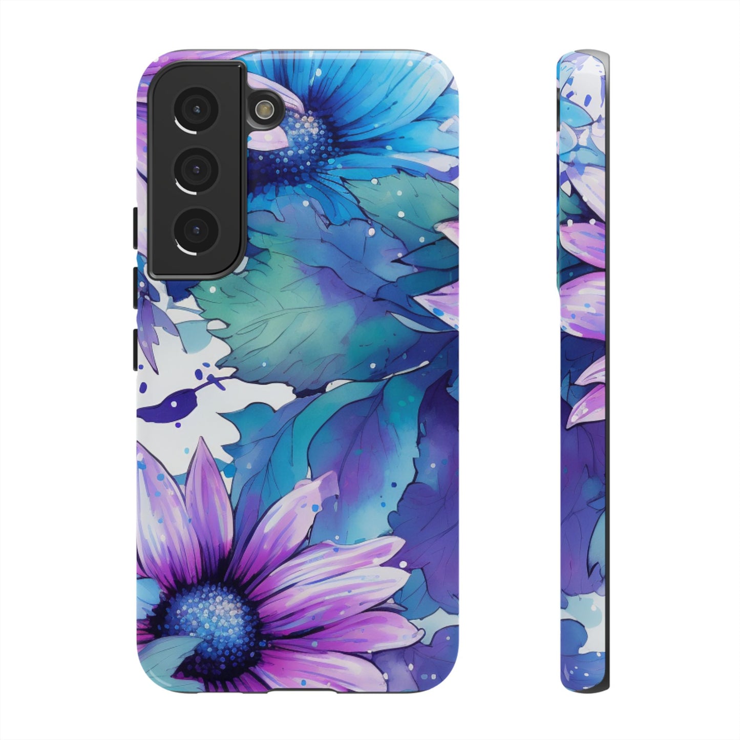 Purple & Teal Watercolor Floral Samsung Galaxy Case - Artistic Flower Design