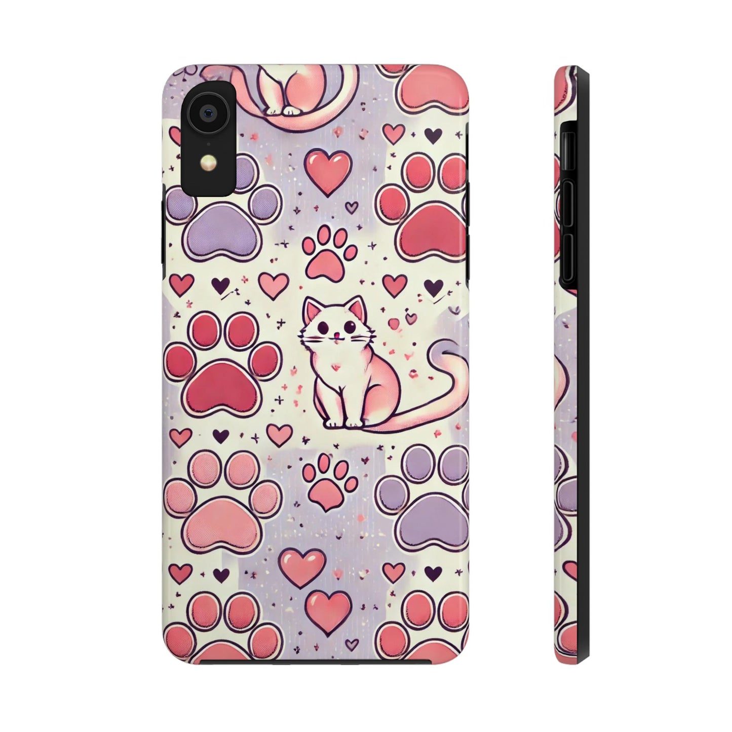 Cute Cat and Paw Print iPhone Case - Pet Lover’s Protective Cover