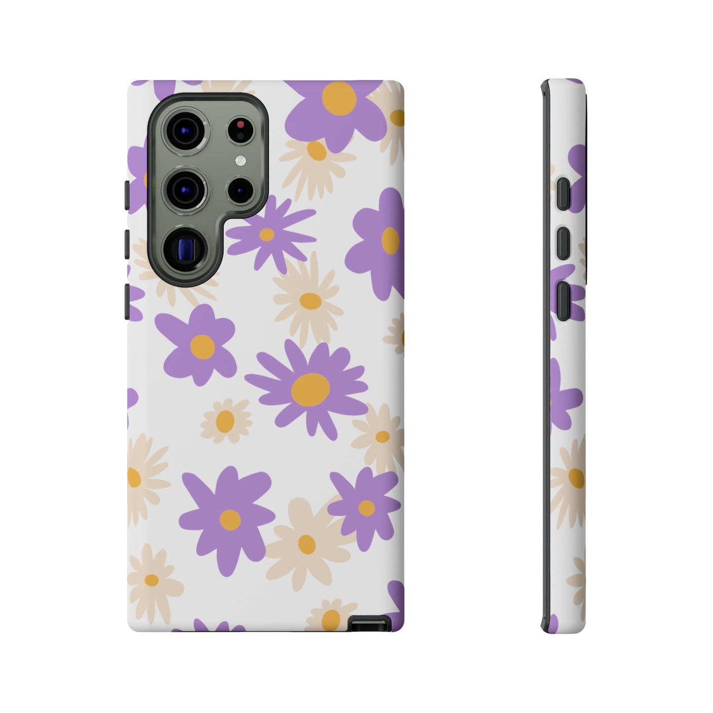 Retro Daisy Flower Samsung Galaxy Case – Pastel Purple & Cream Floral Design with Matte Finish