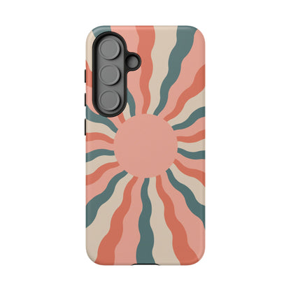 Retro Sunburst Samsung Galaxy Case – Bold 70s-Inspired Waves in Coral, Teal, and Cream