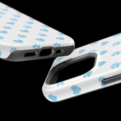 Blue Paw Prints & Hearts – MagSafe iPhone Case with Adorable Pet-Lover Design